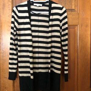 Loft beige black stripe open cardigan- S